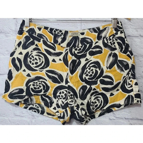 Lucky Brand Chino Shorts Women's Size 4 Yellow Black Off White Linen Pockets - Picture 1 of 6